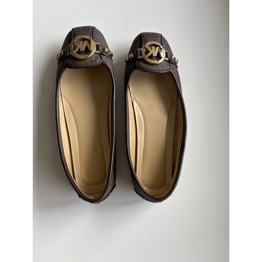 Michael Kors Women’s Brown Logo Leather Ballet Flats Slip On Round Toe US 9